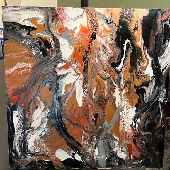 Large Hand Crafted Acrylic Abstract Painting Neutral Earth Tone Modern - Picture 10 of 11